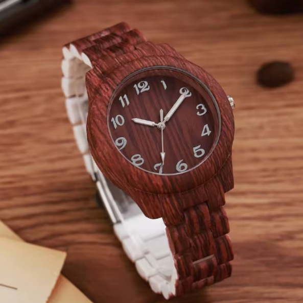 Montre à Quartz Motif en Bois pour Femme